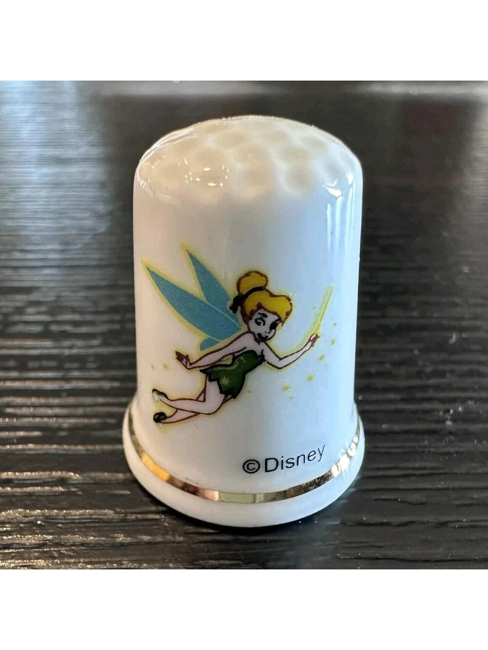Vtg Disney Thimble Tinker Bell Disney World Cinderella Castle Bone China EUC